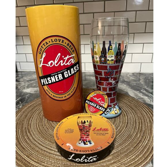 Lolita Hand Painted Pilsner Glass 99 Bottles of Beer on the Wall  NEW in Box - Picture 7 of 11